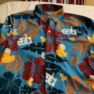 F.S.P. Blue and Red Tropical Duck Print Men's Shirt